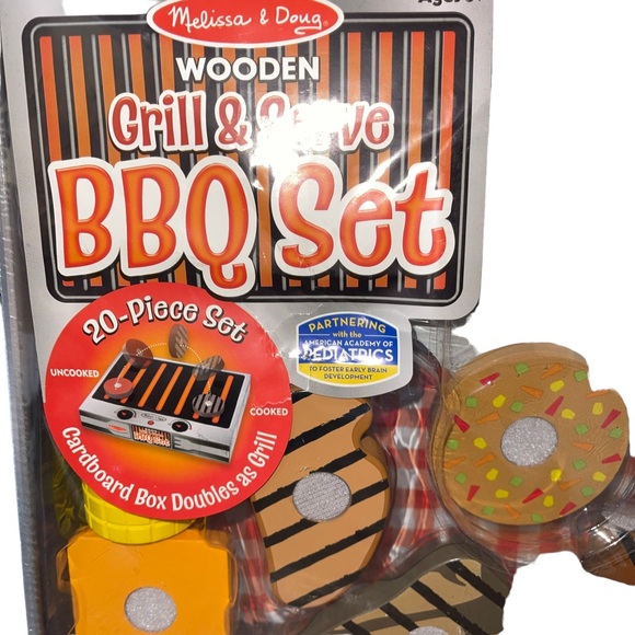 Melissa & Doug Wooden Grill & Serve BBQ Grill Set 20 pieces Toy BRAND NEW - Picture 2 of 9
